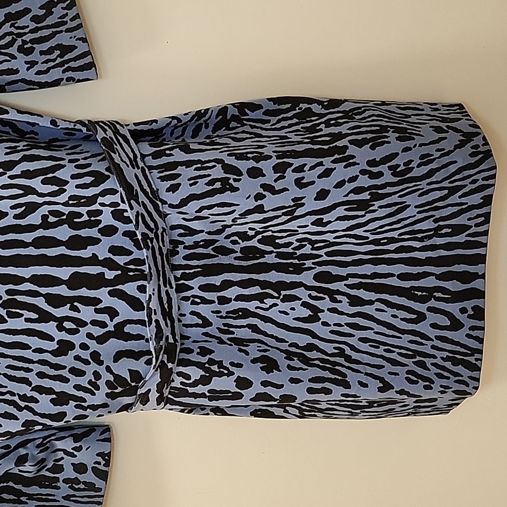 Maje Blue Black Animal Print Short Sleeve Mini Belted Dress Small - Picture 12 of 16
